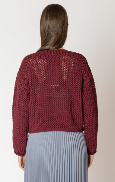 Eve Chunky Knit Button Down Sweater (Dark Ruby)