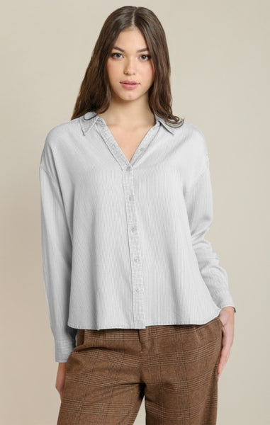 Georgia Striped Button Down Top (Taupe)