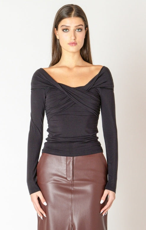 Melinda Crossover Off Shoulder Top (Black)