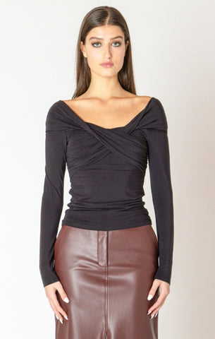 Melinda Crossover Off Shoulder Top (Black)