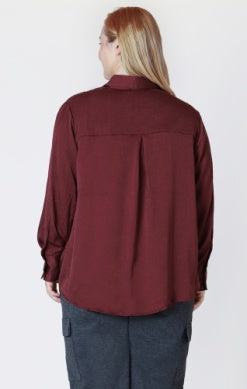 PLUS Delphine Woven Button Down Blouse (Deep Burgundy)