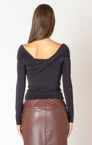 Melinda Crossover Off Shoulder Top (Black)