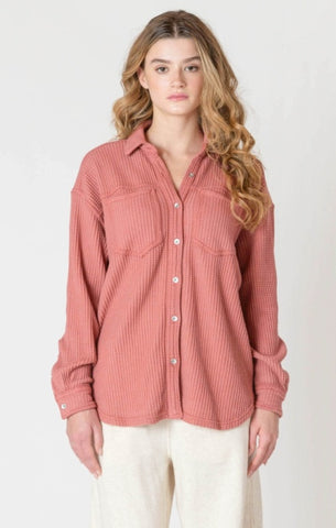 Chloe Waffle Knit Shirt Jacket (Brick)