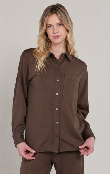Sarah Scuba Button Down Shirt (Milk Chocolate)