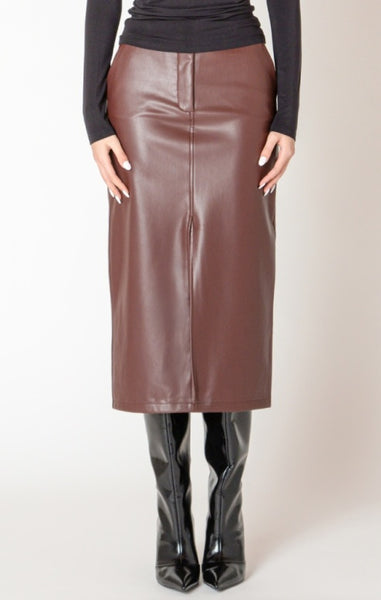 Camila Faux Leather Midi Skirt (Bordeaux)