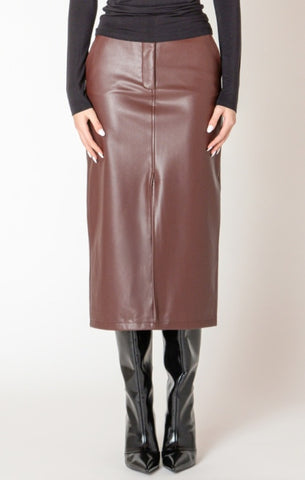 Camila Faux Leather Midi Skirt (Bordeaux)