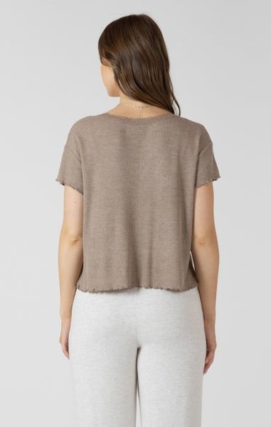 Penelope Lace Trim Scallopped Top (Mocha Heather)