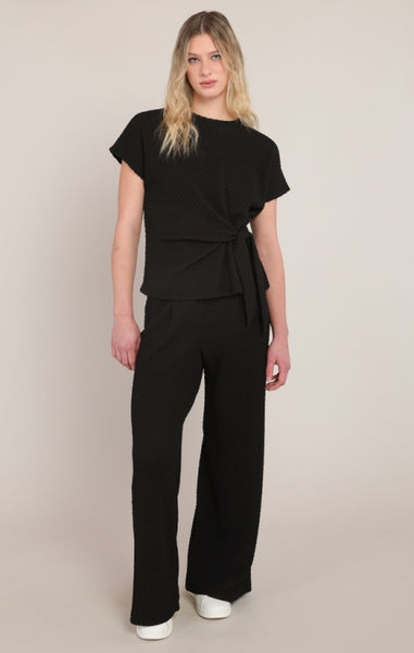 Meredith Textured Tie Top (Black)