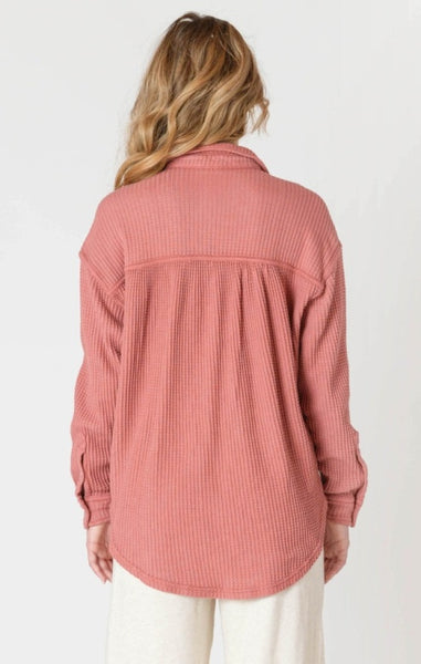 Chloe Waffle Knit Shirt Jacket (Brick)
