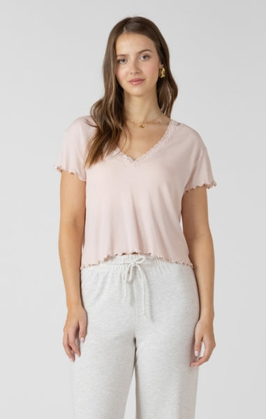 Penelope Lace Trim Scallopped Top (Powder Pink)