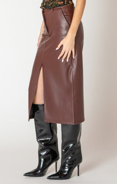 Camila Faux Leather Midi Skirt (Bordeaux)
