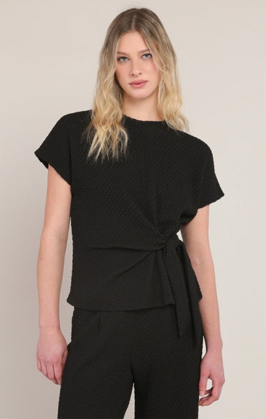 Meredith Textured Tie Top (Black)