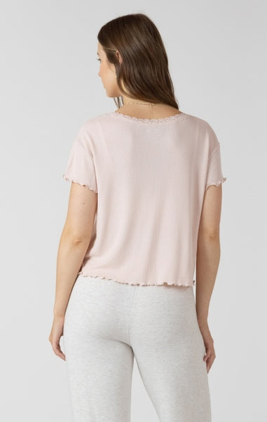 Penelope Lace Trim Scallopped Top (Powder Pink)