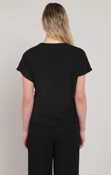 Meredith Textured Tie Top (Black)