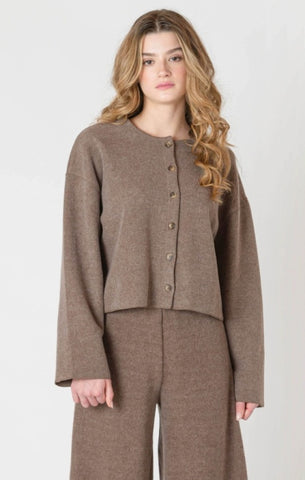Analise Button Down Cardigan (Mocha Heather)