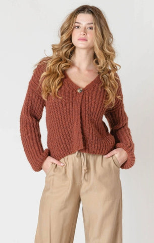 Corrie Single Button Cardigan (Cinnimon Melange)