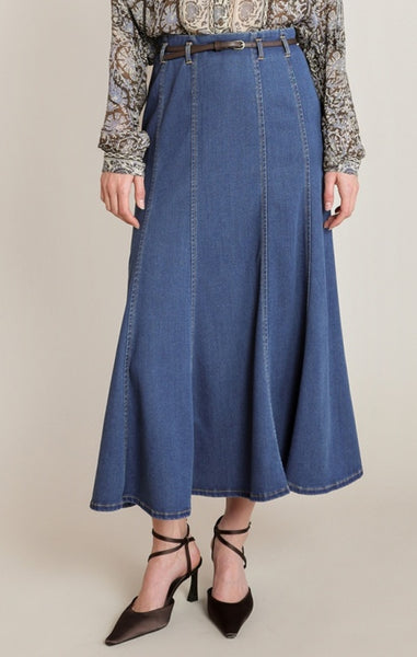 Molly Denim Skirt with Belt (Washed Indigo)