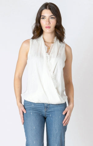 Marlene Lace Insert Wrap Tank (Pearl)