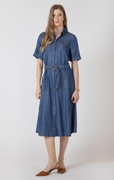 Callie Belted Dress (Blue Denim)
