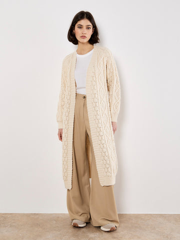 Lina Chunky Cable Knit Open Cardigan (Cream)