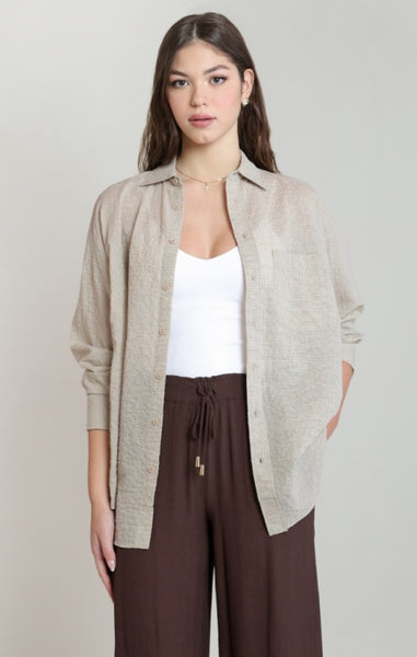 Hailey Oversized Textured Shirt (Beige)