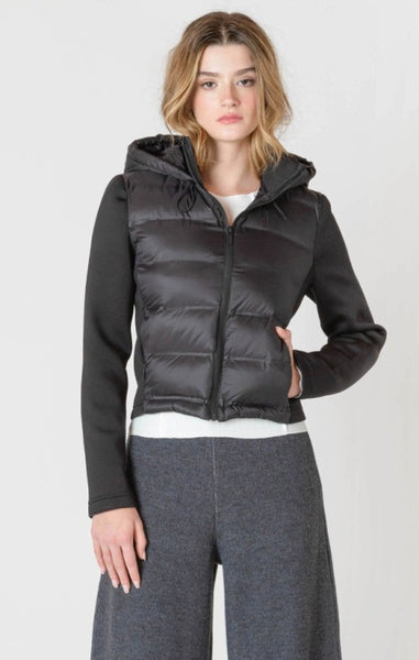 Beth Mixed Fabric Puffer Jacket (Black)