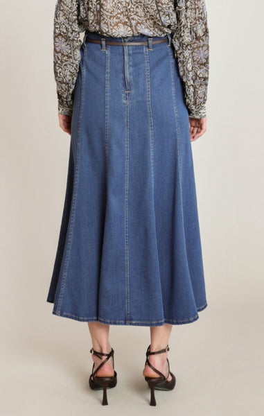 Molly Denim Skirt with Belt (Washed Indigo)