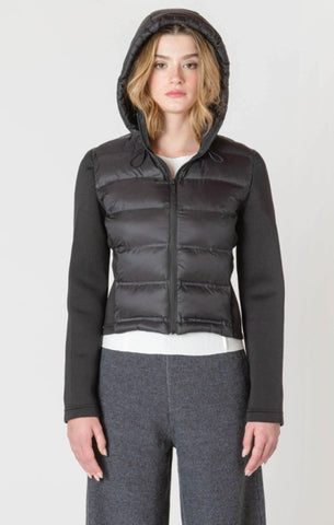 Beth Mixed Fabric Puffer Jacket (Black)