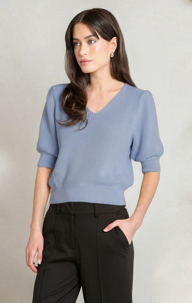 Riley Puff Sleeve Sweater (Steel Blue)