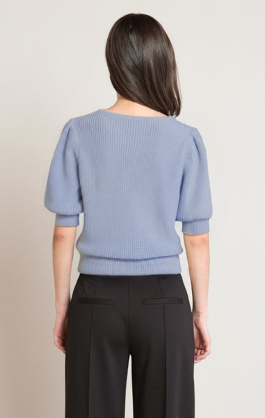 Riley Puff Sleeve Sweater (Steel Blue)