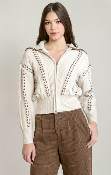 Lori Cable Knit Cotton Blend Sweater (Oatmeal)
