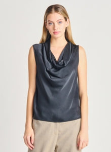 Amalia Satin Cowl Top (Black)