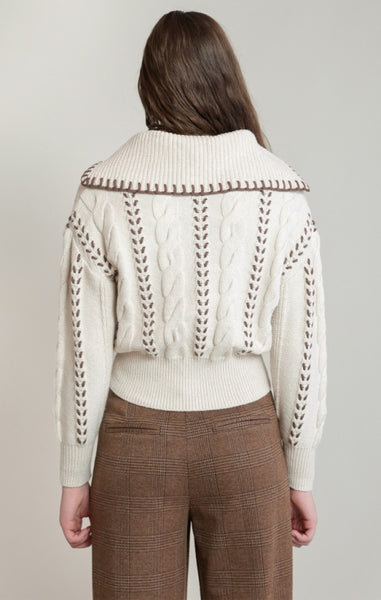 Lori Cable Knit Cotton Blend Sweater (Oatmeal)