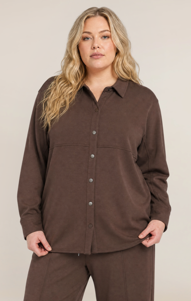 PLUS Sarah Scuba Button Down Shirt (Milk Chocolate)