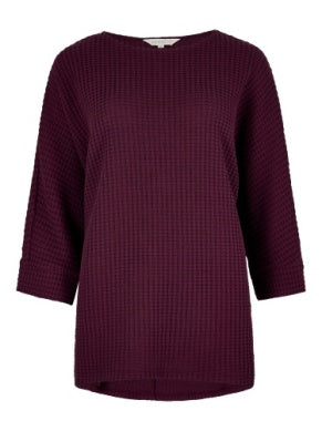 Monroe Waffle Knit Top (Burgundy)