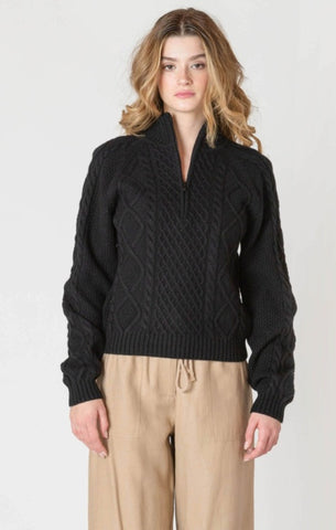 Mickie Half Zip Cable Sweater (Black)