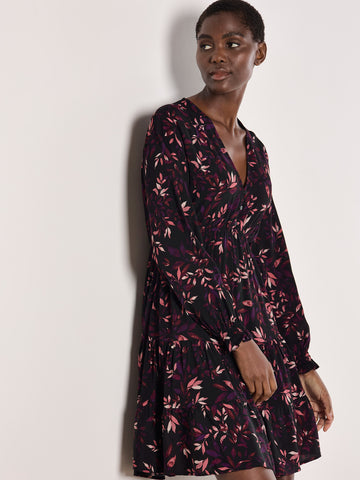 Kimberly Trailing Leaves Dress (Burgundy)