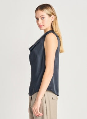 Amalia Satin Cowl Top (Black)