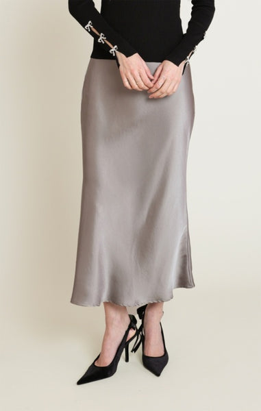 Martine Satin Skirt (Light Khaki)