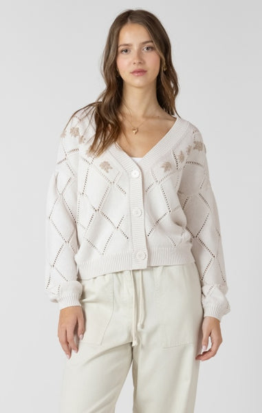 Giana Pointelle Embroidered Floral Cardigan