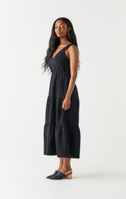 Mira Tiered Cotton Midi Dress (Black)