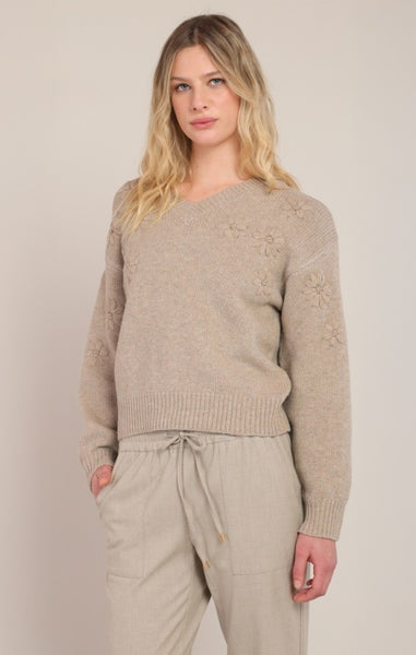 Jill Embroidered Sweater (Oatmeal Mix)