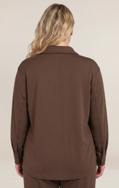 PLUS Sarah Scuba Button Down Shirt (Milk Chocolate)