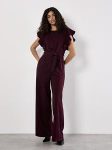 Allie Ruffle Sleeve Jumpsuit (Burgundy)