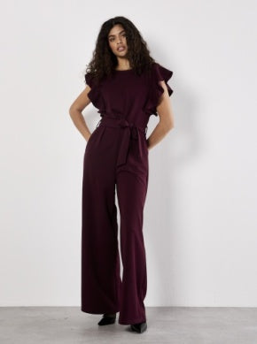 Allie Ruffle Sleeve Jumpsuit (Burgundy)