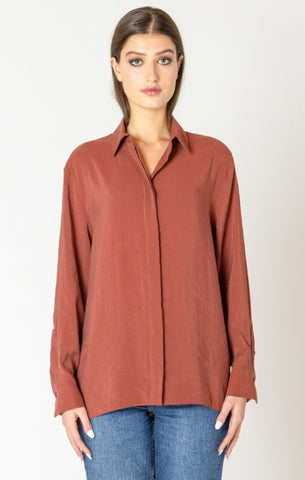 Clara Button Back Flowy Blouse (Terracotta)