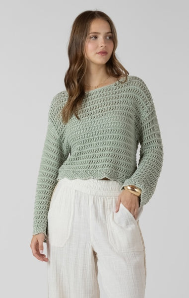 Kalani Scalloped Hem Open Sweater (Washed Sage)