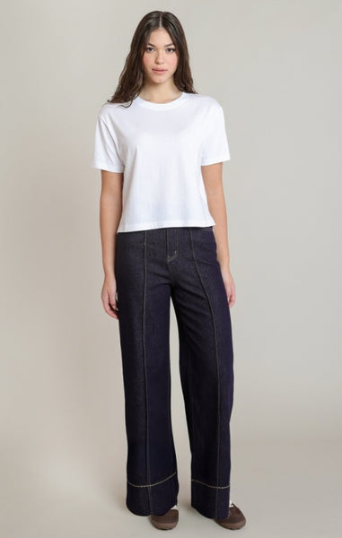 Monroe Stitch Detail Wide Leg Jean (Dark Indigo)