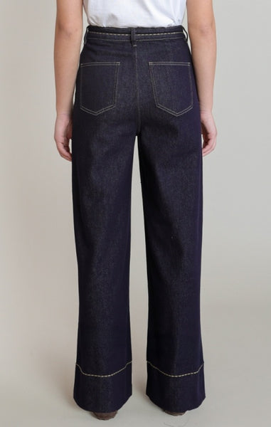 Monroe Stitch Detail Wide Leg Jean (Dark Indigo)