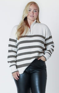 PLUS Cielo 1/4 Zip Striped Sweater (Army Green)